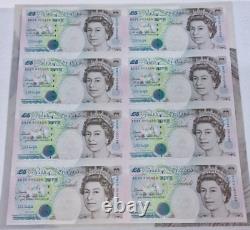 Bank of England 8 x Five Pound £5 Note Banknote Sheet Uncut Kentfield Rare 1996