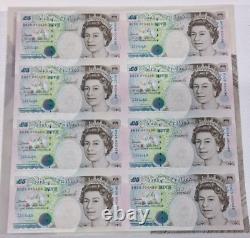 Bank of England 8 x Five Pound £5 Note Banknote Sheet Uncut Kentfield Rare 1996