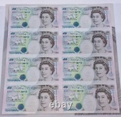 Bank of England 8 x Five Pound £5 Note Banknote Sheet Uncut Kentfield Rare 1996