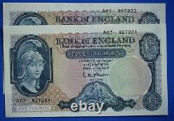Bank of England, BOE Five pounds, O'Brien A07 £5 CONSECUTIVE banknotes 23975