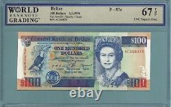 Belize 100 Dollars 1.5.1994 P#57c Banknote WBG 67 TOP