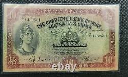 British HK Banknote Chartered bank of India, Australia & China 1941 $10 Bill