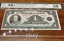 Canada French Banknote. 1 Dollar 1935. PMG 58 CAU Graded S/N F2681238 pp