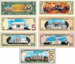 Complete Set of 7 COLORIZED 2-SIDED U. S. Banknotes $1/$2/$5/$10/$20/$50/$100