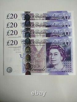 Consecutive And Uncirculated Run Of £20 Notes x 4 UNC Salmon