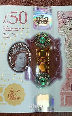 ENGLAND 50£ QE, new polymer note ALAN TURING, computer UNC 1st Prefix AA01