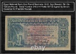 Egypt National Bank One Pound Banknote 1918 Sign Fredrick Rowlatt P 12a Temple
