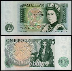 England 1 Pound Somerset (b341) First Prefix An01 000233 Low Number Unc