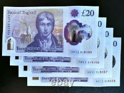 England 20 Pounds consecutive serial numbers AD11 UNC