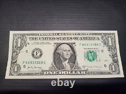 Fancy serial number 1 dollar bill forward and revers F88333388C $$$$$$