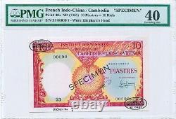 French Indochina 10 Piastres = 10 Riels ND(1953) SPECIMEN, P. 96s PMG 40 EF