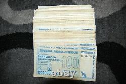 Full Bundle (100 Pcs) Zimbabwe 100 Billion Banknotes. Ships From USA