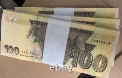 Full Bundle Of 100 X Zimbabwe 100 Dollar New Notes Banknote 2020