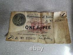 GOVERNMENT OF INDIA, KING GEORGE V 1917 ONE RUPEE BANK NOTE no 773412 ULTRA RARE