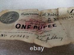 GOVERNMENT OF INDIA, KING GEORGE V 1917 ONE RUPEE BANK NOTE no 773412 ULTRA RARE