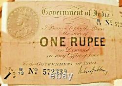 GOVERNMENT OF INDIA, KING GEORGE V 1917 ONE RUPEE BANK NOTE no B 572339 RARE