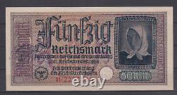 Germany Deutschland VERY RARE 50 Reichsmark 1940 STENPEL UNC &723