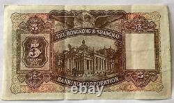 HONG KONG & SHANGHAI BANKING $5 5 Dollars April 1941 Series L RARE BANK NOTE