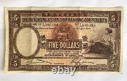 HONG KONG & SHANGHAI BANKING $5 5 Dollars April 1941 Series L RARE BANK NOTE