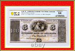 INA Louisiana New Orleans Citizens Bank $100 Bilingual PCGS 64 Perfect Margins