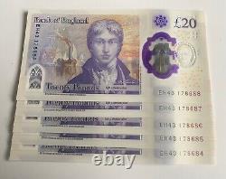 KING CHARLES III New Uncirculated £20 Pound Polymer Bank Note x5 Consecutive