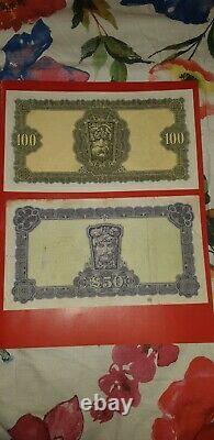 Lady Lavery Ireland 100 and 50 Irish Pounds Banknote Eire Rare Punt Bank Notes