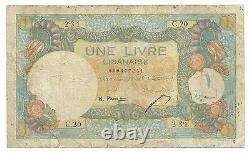 Lebanon Liban Banknote 1 Livre 1945 P48a French Rule VG Cedar Tree Rare