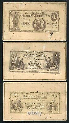 Lot Of (3) 1866 Souvenir Cards United States Banknotes National Currency