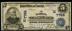 Marion IN $5 1902 PB National Bank Note Ch #7758 Marion NB Fine