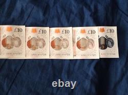 NEW £10.00 AA31 CONSECUTIVE SEQUENCE x5