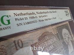 Netherlands 10 Gulden 1940 Banknote Rare Pmg Graded Iconic