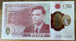 New Polymer £50 Note Extremely Low Serial Number AA01 Alan Turings Birthday