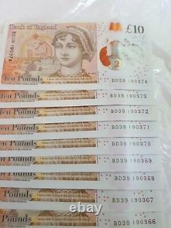 New polymer 10 pound note with consecutive serial numbers x10 uncirculated