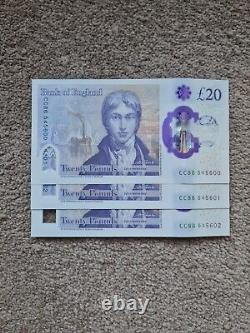 Polymer 20 Pound Notes (price for 3) UNCIRCULATED, CONSECUTIVE, CC86