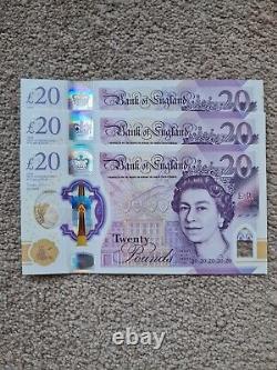 Polymer 20 Pound Notes (price for 3) UNCIRCULATED, CONSECUTIVE, CC86