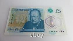 Polymer £5 Five Pounds AA43 000004 Very Small Number