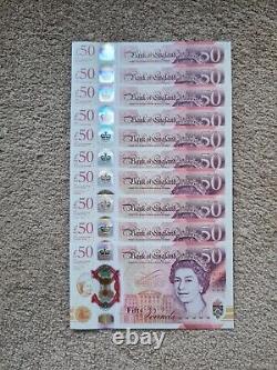 Polymer 50 Pound Notes (price for 10), UNCIRCULATED CONSECUTIVE, Low Number AD31
