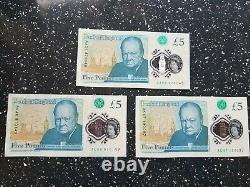 Rare 5 pound notes ak47, aa01, ak46