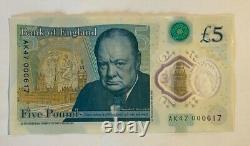 Rare Ak47 Low Serial Winston Churchill Five Pound Banknote- Very Good Condition