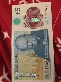 Rare Five Pound Note, Serial Number AK47 922967
