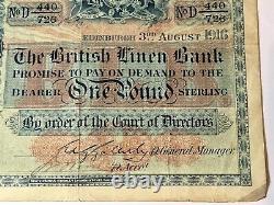 Scotland, British Linen Bank 1916 One Pound Sterling Banknote, Nice Grade