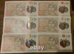 Sequential early TEN POUND NOTES £10 CONSECUTIVE SERIAL Numbers uncircuculated