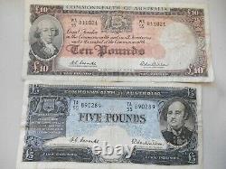 Set 4 Australian Pre-Decimal 10/- £1, £5, £10 Banknotes Very Scarce
