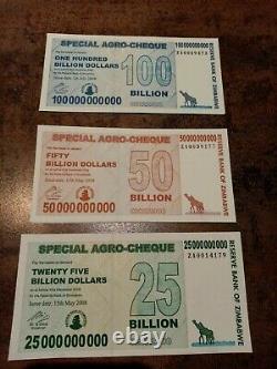 Set Agro Cheque Zimbabwe 2008 REPLACEMENT ZA 100 / 50 / 25 Billion Dollar UNC