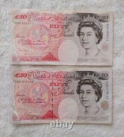 Set Of 2 Bank Of England Banknotes, Houblon, 50£