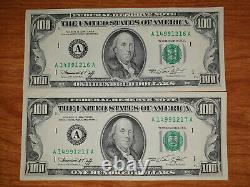 Set of 2 United States of America 100 Dollar Bills US Old Notes USA 1974 UNC