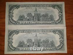 Set of 2 United States of America 100 Dollar Bills US Old Notes USA 1974 UNC