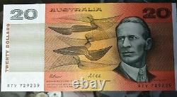 Set of 7 AUSTRALIAN PAPER BANKNOTES, CIRCULATED, $100 $50 $20, $10, $5 $2. $1