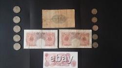 Treasury 10 shilling note with 10 shill bank notes and 10 bob note n coins bundl
