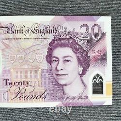 Turner £20 polymer bank note. Solid serial number. AE59 444444